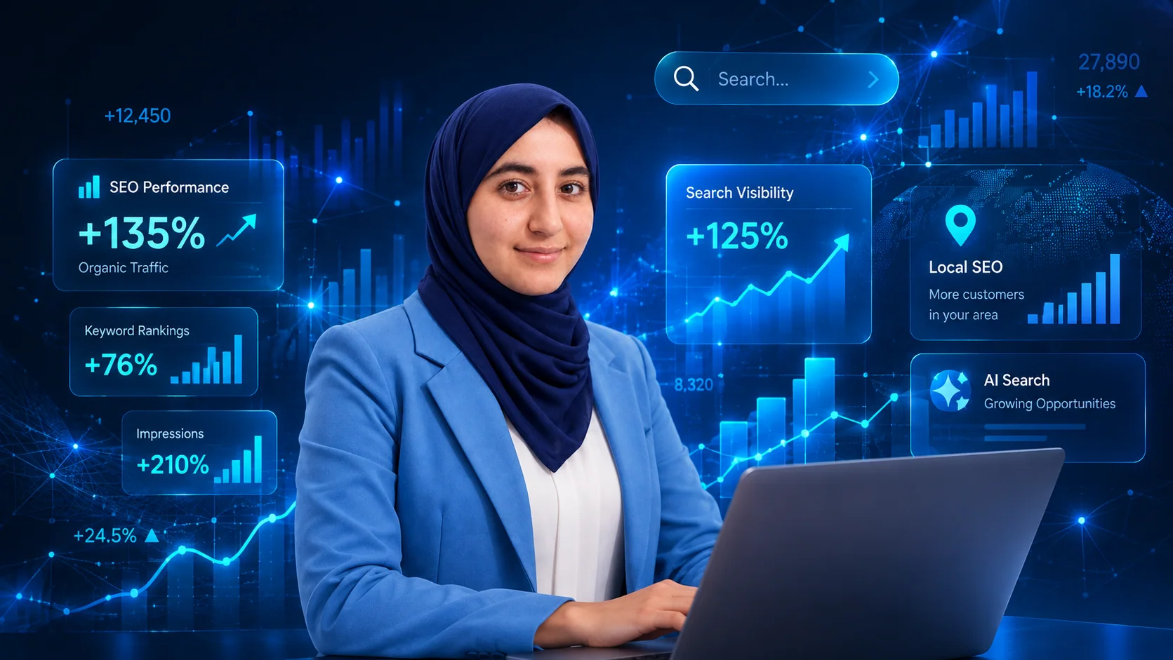 SEO professional working with analytics dashboards